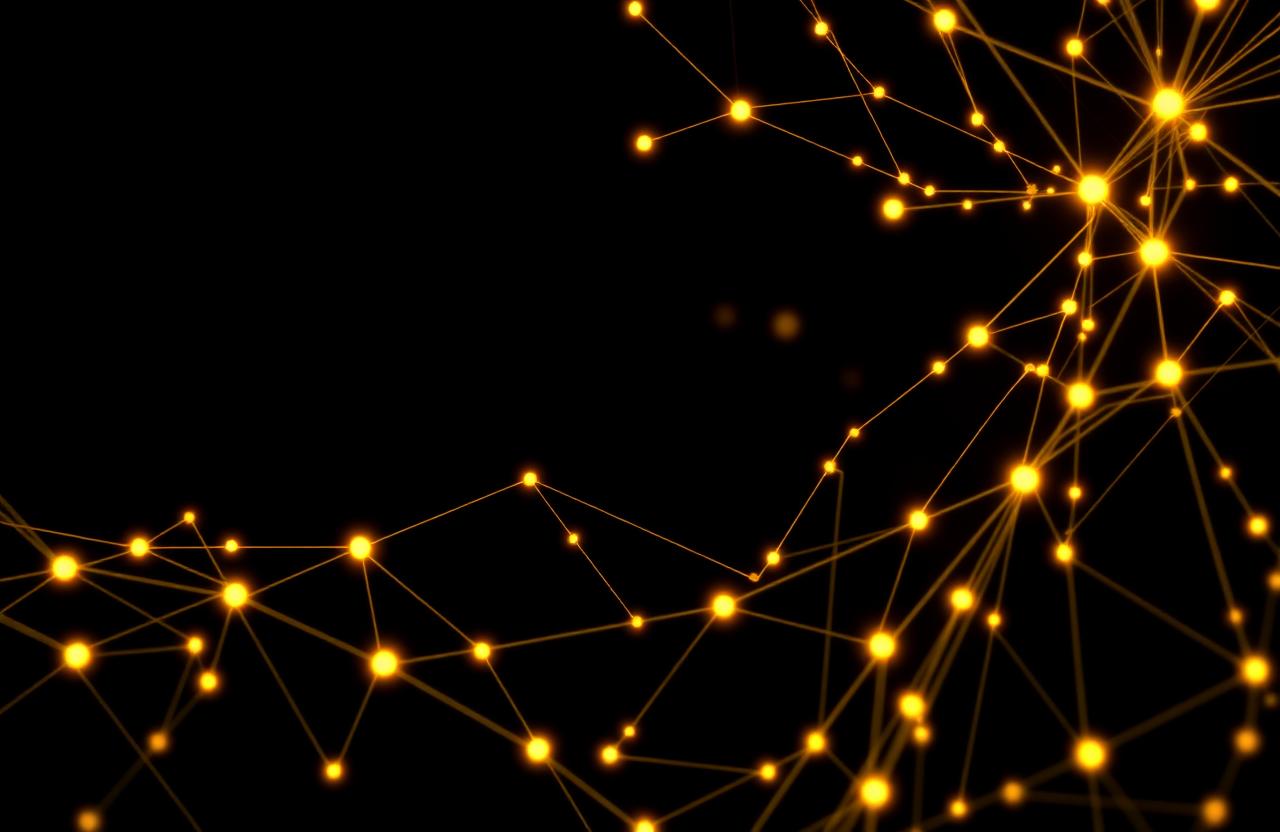 Glowing golden neural network on a black background